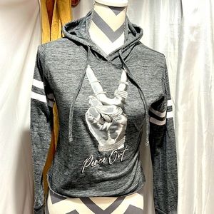 On Fire Peace Out Grey and Silver Crop Top Hooded T-shirt